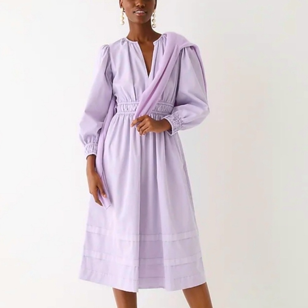 J Crew Long-sleeve smocked-waist midi dress in lightweight chino. NWOT